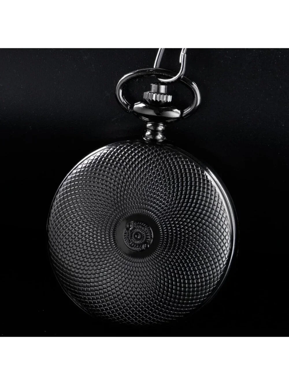 Men's All Black Analog Quartz Flower Arabic Numerals Movement Chain Pocket Watch